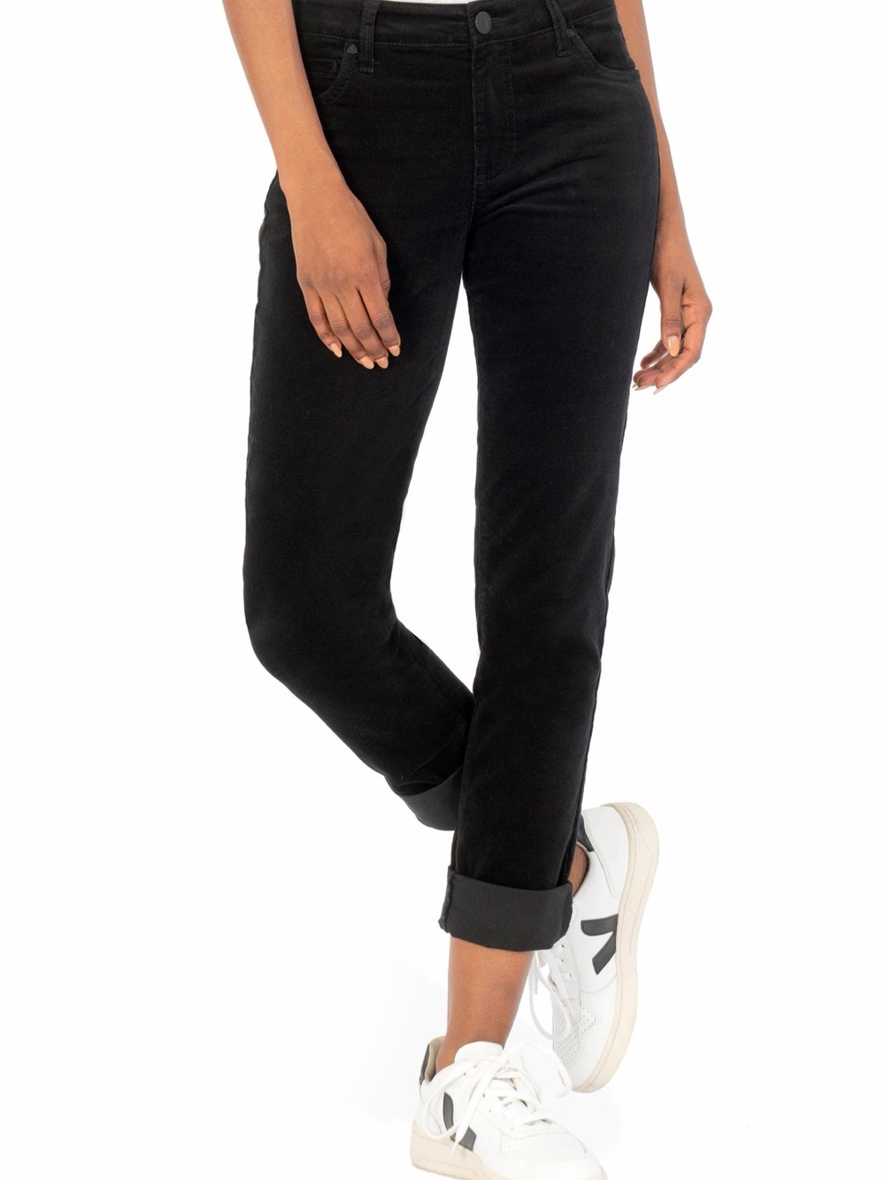 Kut from the Kloth Women's 20W Catherine Boyfriend Corduroy Pants Black Stretch